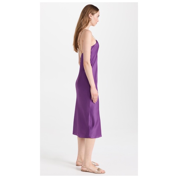 Ba&sh Carline Dress Satin Midi Slip with Beaded Straps Violet Purple - Small / 4 - Picture 5 of 9